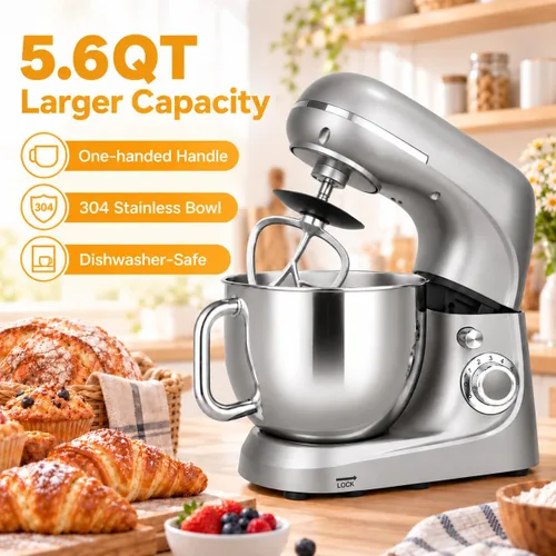 Vista 7 de 5.3 QT Stand Mixer, 660W Large Capacity Dough Mixer for Kitchen