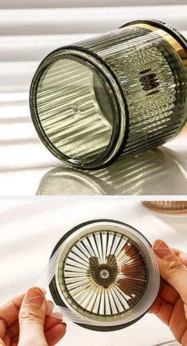 Vista 5 de Plástico algodón hisopo bola Pad Pad Holder Floss Organizer Box Clear Container Dispenser-Amber