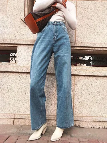 Vista 3 de HDLTE - Jeans de pierna ancha para mujer, pantalones holgados de cintura alta, pantalones de mezclilla tipo boyfriend Y2K