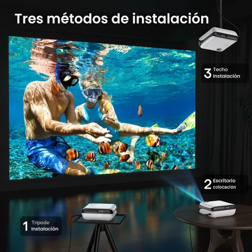 Vista 8 de HAPPRUN Native - Mini proyector Bluetooth 1080P, proyector de películas portátil Full HD para exteriores con altavoz integrado, compatible