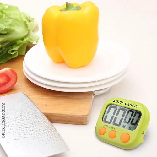 Vista 3 de Reloj despertador digital de cocina con temporizador de cuenta regresiva, juego de 2, azul fresco y verde, pantalla LCD grande, botones para minutos
