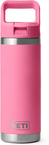 Vista 42 de YETI Rambler Botella de 18 onzas, aislada al vacío, de acero inoxidable con tapa de popote a juego de colores, rojo rescate