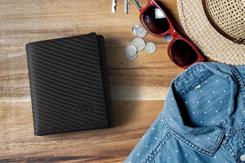 Vista 27 de Stealth Mode Cartera de cuero triple RFID para hombres con soporte de identificación abatible (negro)