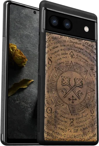 Vista 10 de Carveit Funda de madera para Pixel 6a 2022 [madera natural y TPU suave negro] a prueba de golpes, funda de madera única compatible con Google Pixel