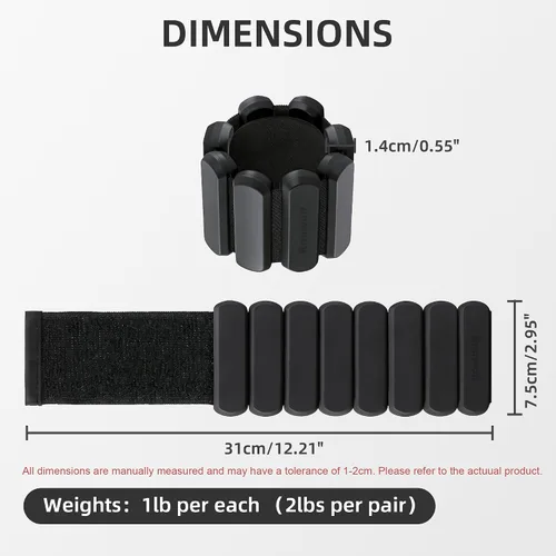Vista 2 de Pesas de tobillo de muñeca para mujeres y hombres, 2 libras/par, pesas ajustables para brazos, piernas, pilates, pulseras con peso para gimnasio