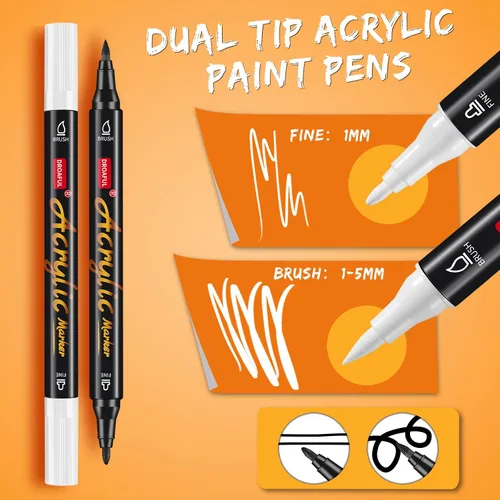 Vista 2 de Droaful Marcadores de Pintura Acrílica Blanco Negro, 6 Piezas Marcadores de Pintura Impermeables de Doble Punta Para Pintura en Rocas, Tela, Metal
