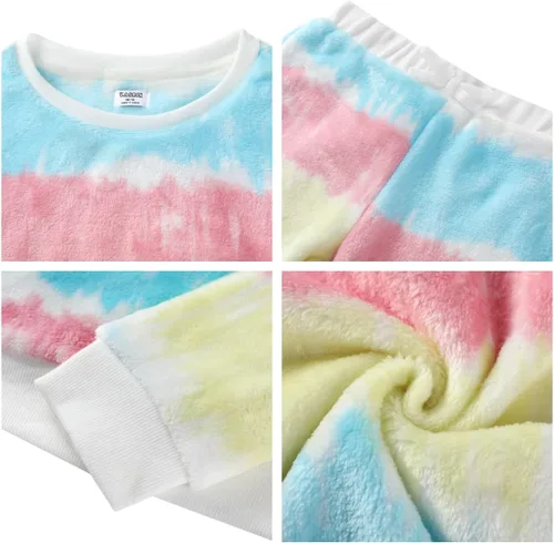 Vista 4 de V.&GRIN Pijama de forro polar para niños y niñas, suave y acogedor conjunto de sudadera y pantalones para niños de 7 a 16 años