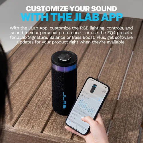 Vista 7 de JLab Go Party - Altavoz Bluetooth portátil, color negro medianoche, 10 vatios de potencia, más de 16 horas de reproducción, impermeabilización IP56