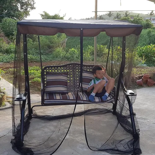 Vista 7 de Mosquitera para columpio con techo impermeable, cubierta rectangular de malla para toldo para patio al aire libre, porche, 2/3 plazas, protección