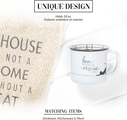 Vista 4 de Pavilion Gift Company - I Love Coffee & Rescue Cats - Taza de café de 18 oz taza de té para gatito felino amante de los gatos, regalo de rescate