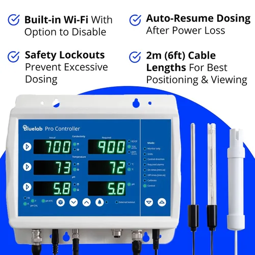 Vista 3 de Bluelab Pro Controller Wi-Fi Monitor digital totalmente automatizado 24/7 para dosificación hidropónica de múltiples nutrientes y pH con sonda