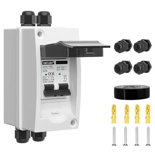 Vista 21 de Interruptor de desconexión de panel solar, disyuntor miniatura de 20 amperios CC CA, 500 V, 2 polos con conector fotovoltaico y caja impermeable