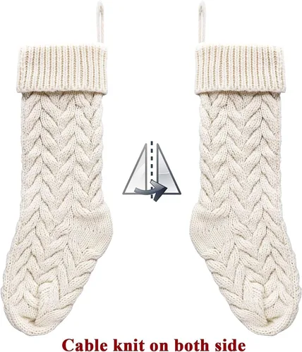 Vista 4 de Calcetines de Navidad, paquete de 3 unidades de 18 pulgadas, de gran tamaño, punto trenzado, rústico, decoraciones personalizadas para decoración
