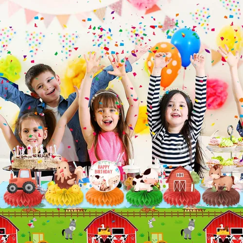 Vista 7 de 9 centros de mesa de panal de granja con temática de cumpleaños, decoración de mesa de animales de granja, decoración de mesa, regalos para niños