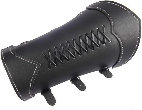 Vista 6 de Jeilwiy Pulsera de guante de cuero, brazaletes medievales, muñequera vikinga, caballero LARP, brazos vikingos, disfraz renacentista