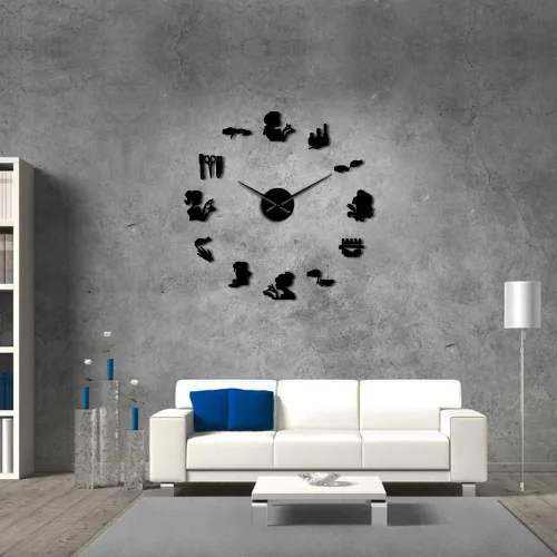 Vista 3 de The Geeky Days Reloj de pared ajustable DIY, negro, analógico, funciona con pilas, movimiento de cuarzo, silencioso, tamaño grande, diseño sin marco