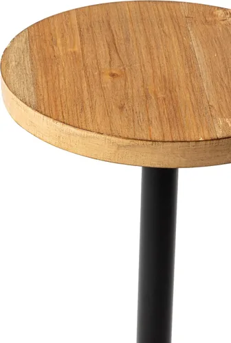 Vista 9 de COZAYH Mesa auxiliar de pedestal de granja, mesa de bebida de madera rústica con base, mesa redonda de Martini para espacio pequeño, sala de estar