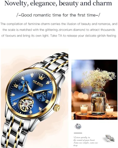 Vista 5 de OLEVS Tourbillon - Relojes automáticos de lujo con diamantes de cuerda automática, reloj de pulsera de acero inoxidable, impermeable, luminoso