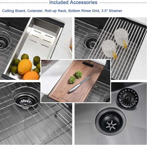 Vista 8 de Fregadero negro de 33 pulgadas para cocina de 33 x 21 pulgadas, fregadero de cocina de acero inoxidable negro, estación de trabajo, fregadero