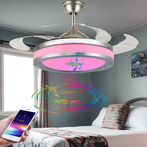 Vista 10 de Makewa Ventilador de techo retráctil de 36 pulgadas con altavoz Bluetooth, moderno ventilador de araña con control remoto de 3 velocidades