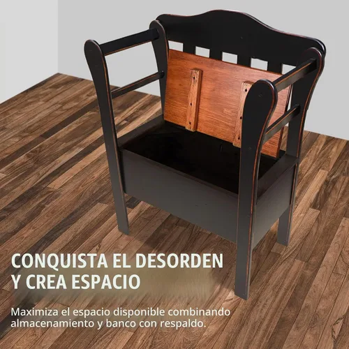 Vista 5 de Peaceful Classics Banco de almacenamiento de entrada de madera, negro
