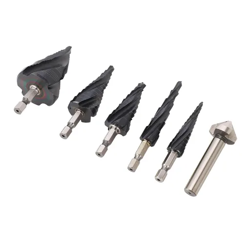 Vista 6 de Step Drill Bit Set, 4 Flute M35 Cobalt Pagoda Drill Bit Kit, 1/4 Inch Shank for Less Steel Hard Metal, Step for Wood Pla Aluminum Copper, Includes 5