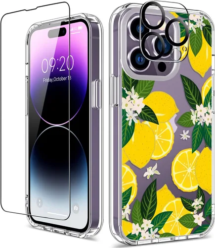 Vista 31 de Funda para iPhone 14 Pro con protector de pantalla, 6.1 pulgadas, transparente de cuerpo completo, a prueba de golpes, diseño floral, para niñas