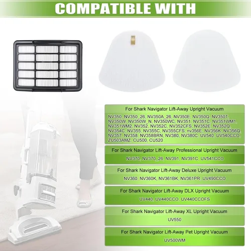 Vista 2 de Filtros para Shark Navigator Lift Away Deluxe ZU503AMZ NV360 NV352 NV370 NV358 NV355 NV351 NV356E UV540 NV350 NV356, comparado con la parte # XFF350
