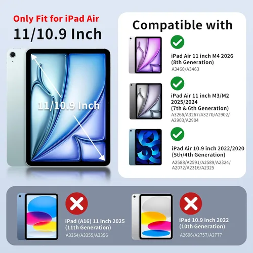 Vista 2 de MoKo Funda para iPad Air de 11 pulgadas 7ª/6ª generación M3/M2 2025/2024, iPad Air 5ª/4ª generación de 10.9 pulgadas 2022/2020 con soporte
