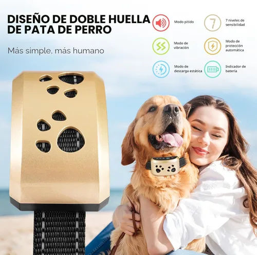 Vista 2 de Collar antiladridos para perros grandes, medianos y pequeños Dorado