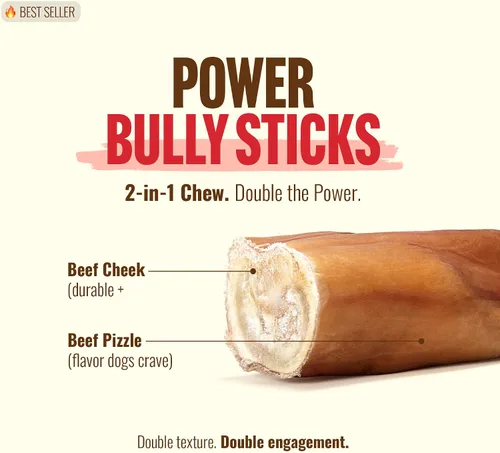 Vista 2 de Natural Farm - Palitos masticables Power Bully para perros (2-3”, bolsa de 1 libra), masticables 2 en 1: Mejillas de res premium envueltas en pizzle