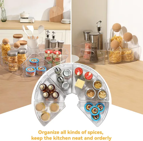 Vista 7 de Lazy Susan - Organizador de gabinete de esquina para contenedores de almacenamiento de cocina de plástico de 26 pulgadas de diámetro, paquete de 6