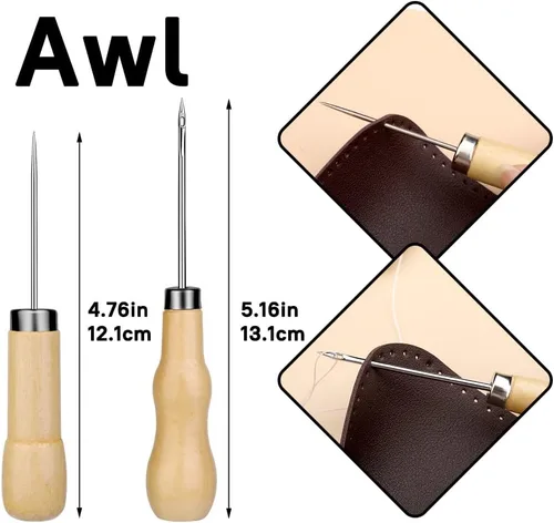 Vista 4 de Kit de costura de reparación de tapicería, kit de costura de cuero resistente, kit de trabajo de cuero con 8 hilos de tapicería, agujas de tapicería