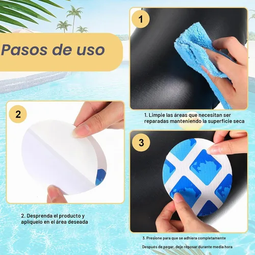 Vista 3 de Outus - Kit de reparación de parches de vinilo para piscina de 4 pulgadas, 24 piezas, azul a cuadros