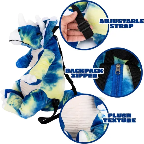 Vista 2 de ArtCreativity Mochila de dinosaurio de felpa, mochilas de animales de peluche de 22 pulgadas en forma de triceratops, bolsa de dinosaurio de peluche
