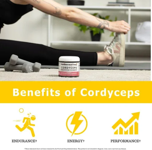 Vista 3 de Cordyceps - Gomitas de hongos para adultos 90 porciones Sandía Gomitas de hongos de rendimiento energizante para apoyar la resistencia