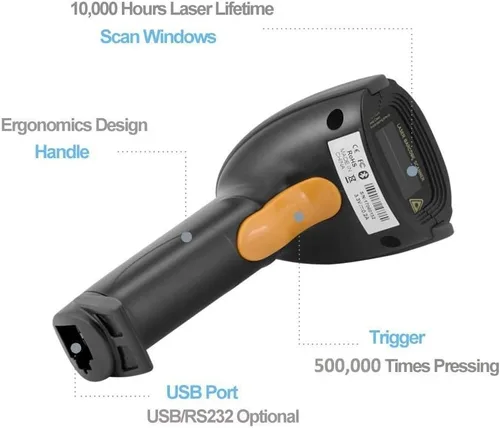 Vista 5 de Escáneres de código de barras con cable 1D para computadoras, cable USB UNIDEEPLY de código de barras láser de mano, etiqueta de escaneo manual