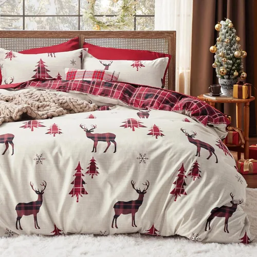 Vista 10 de Bedsure Juego de funda de edredón de Navidad tamaño individual, juego de ropa de cama festivo para niños con un diseño reversible a cuadros