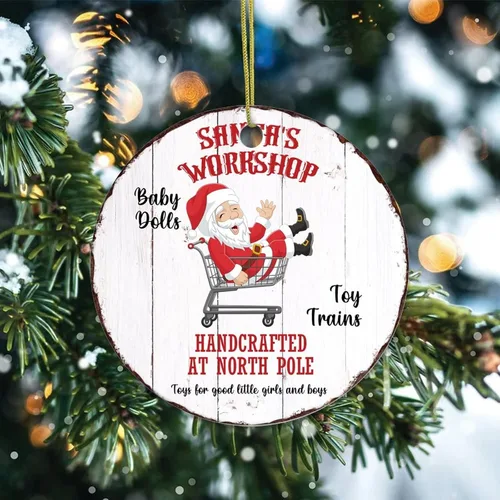 Vista 2 de Two-Side Printed Santa's Workshop Ceramic Christmas Ornament, Novelty for Family Friends Kids, Reindeer Christmas Keepsake Pendants