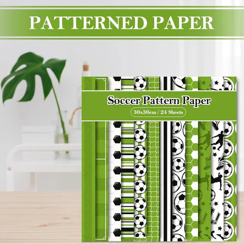 Vista 4 de Whaline Papel de 24 hojas de papel con patrón de fútbol, pelota de fútbol, campo de recortes, papel de doble cara para manualidades, papel