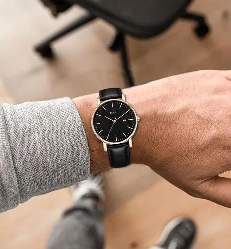 Vista 7 de BUREI - Reloj de pulsera analógico para hombre con fecha y correa de piel