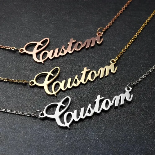 Vista 3 de GXFCNNYY Collar con nombre personalizado chapado en oro de 18 quilates y plata, colgante grabado personalizado para mujer, regalo de joyería delicada