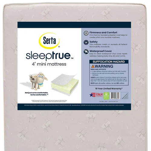 Vista 5 de Delta Children Mini cuna Gio con colchón de 2.75 pulgadas incluido, blanco bianca/natural y Serta SleepTrue Mini colchón para cuna, núcleo de fibra