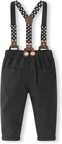Vista 6 de SALNIER Conjunto de ropa de traje de bebé niño esmoquin trajes de caballero trajes de corbatín camisa tirantes pantalones boina sombrero 0-24M