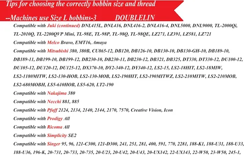 Vista 6 de DOUBLELIN Bobinas preenrolladas LPB-40S2, tamaño L/estilo L/SA155/tamaño 9.4, lado de plástico, poliéster hilado 40S/2, negro, 144 piezas