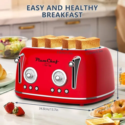 Vista 7 de Tostadora de ranura larga extra ancha de 4 rebanadas, bandeja extraíble para migas, 6 ajustes de tostado, funciones de bagel/descongelación, 1650 W