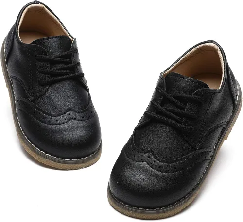 Vista 6 de Timatego Zapatos Oxford para niños y niñas, de piel sintética, con cordones, para la escuela, zapatos de vestir para bebés y niños pequeños