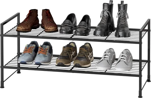 Vista 8 de Simple Houseware Zapatero de alambre apilable de 2 niveles, negro