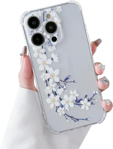 Vista 6 de DEFBSC Funda suave compatible con iPhone 14 Pro, diseño de estampado floral transparente, TPU flexible, a prueba de golpes, para mujeres y niñas