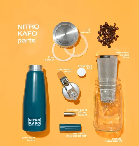 Vista 2 de Cafetera Nitro de 1 litro, cafetera de aluminio Nitro Cold Brew con boquilla especial de difusor de nitro y cafetera fría con tarro Mason